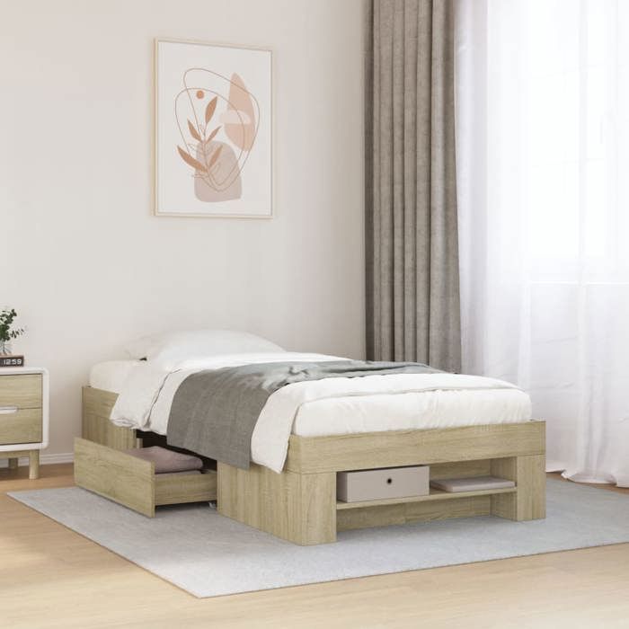 VidaXL Cadre de lit chêne sonoma 100x200 cm bois d'ingénierie, meuble de chambre à coucher, lit simple, sommier, lit, cadre 3295487