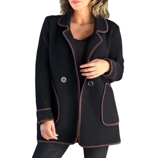 Fall Spring Women Jacket Loose Turn-down Collar Pockets Double Button Closure Warm Double-sided Woolen Coat Mid