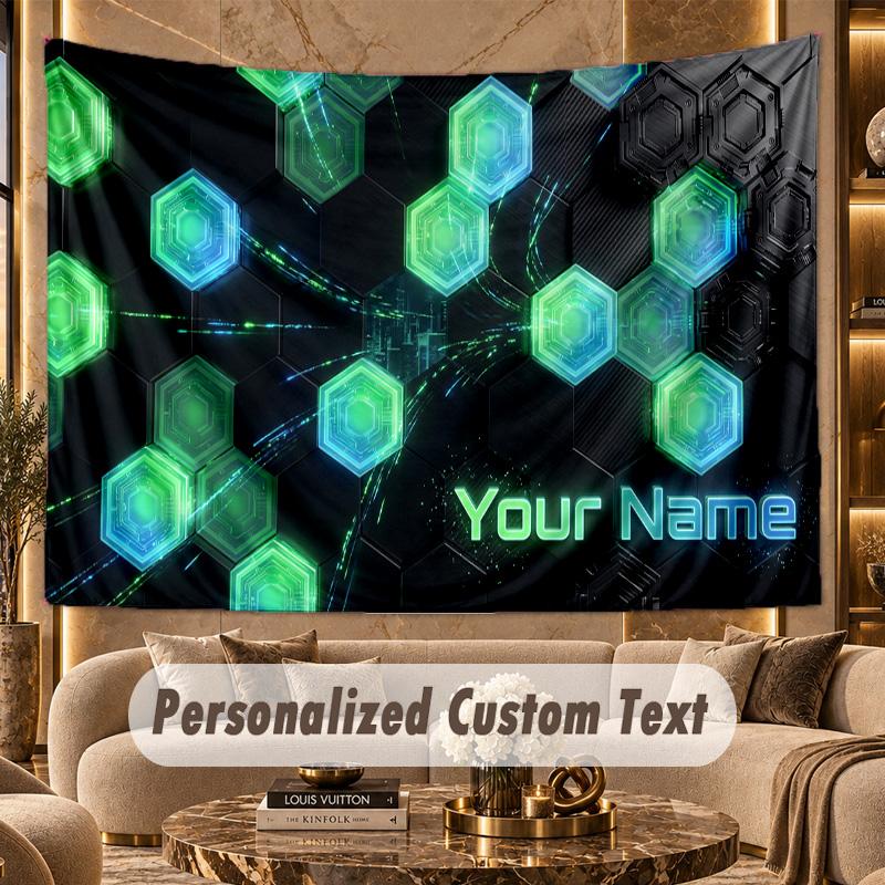 Abstract Geometric (1) Theme Personalized Tapestry Custom Name Text Wall Hanging Tapestry Home Background Decoration