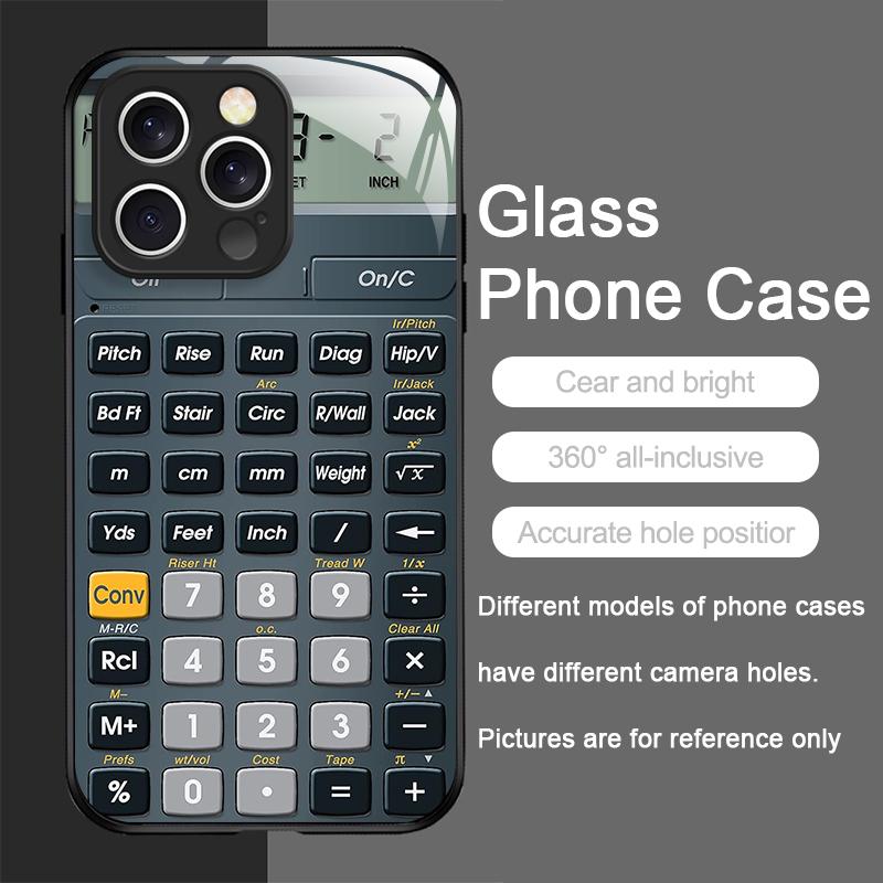 Funny Digital Calculator Pattern Tempered Glass Phone Case for IPhone 17 16 Pro Max 15 14 13 12 Mini 11 X XS MAX 7 8 Plus Cover