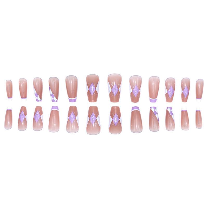 INS Style Light Purple Plaid Press-On Nails - Fresh, Gentle & Student-Friendly, Removable, Finished Product