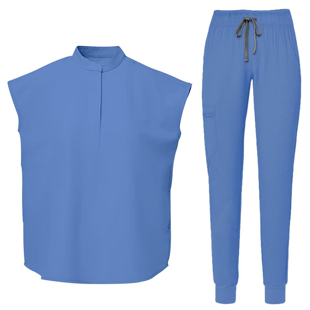 Women's Loose And Comfortable V-neck Short Sleeved Workwear With Multiple Pockets Suit Set