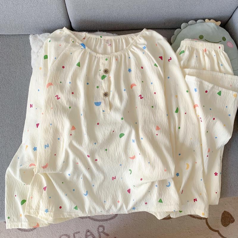 Women's Cloud Cotton Crew Neck Pajamas: Long Sleeve Pants Set for Autumn/Winter 2025