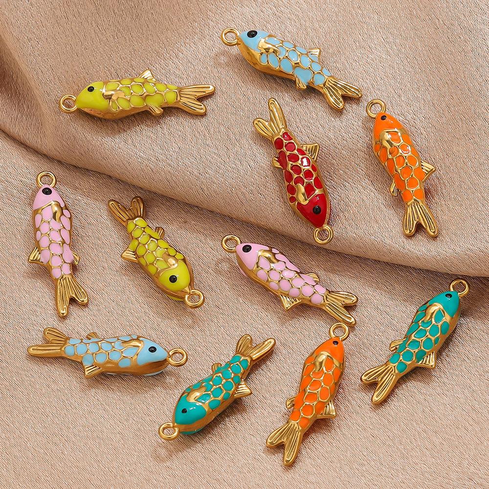 Yori Colored Oil Dripping Carp DIY Pendant Stainless Steel Jewelry Accessories Pendant Necklace Bracelet Accessories
