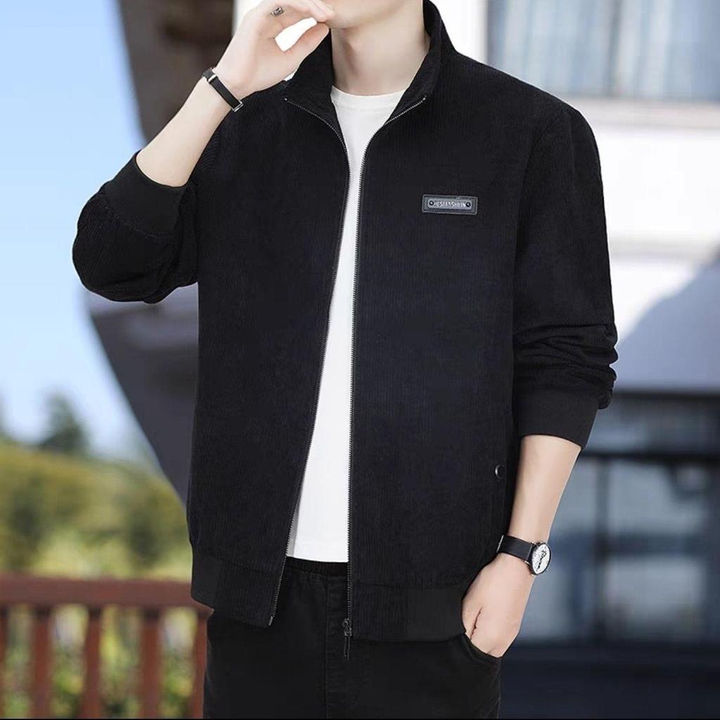 Men's Trendy Korean Style Slim Fit Corduroy Jacket with Stand Collar