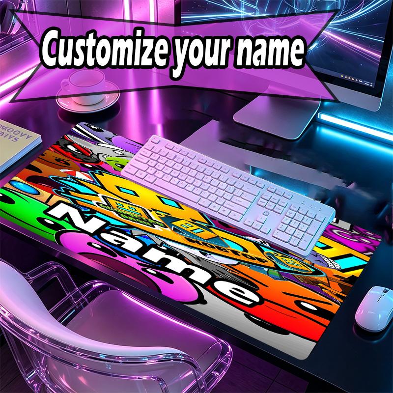 Custom Name Personalized Geometry Dash Pattern Mousepad, Laptop PC Desk Mat, Decorative Desk Mat for Home Keyboard Pad Gift