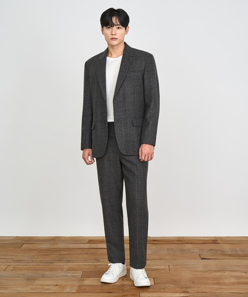 Prairie (Set) Wool Herringbone Check Blazer Setup (Charcoal)