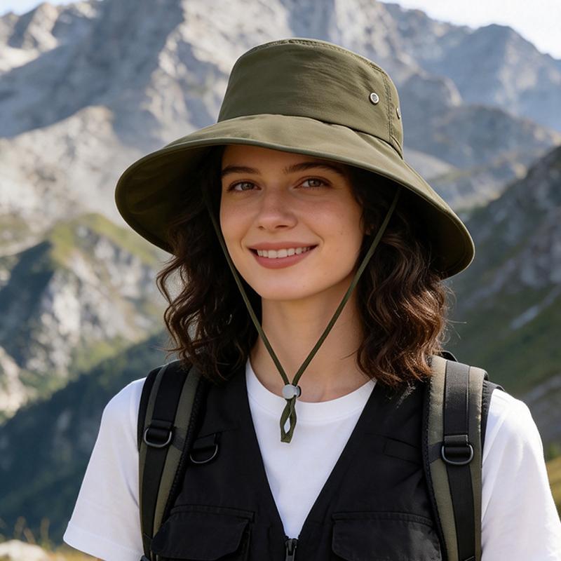 Spring Summer Outdoor Large Brim Sunscreen Hat Women Can Wear Ponytail Fisherman Hat Mountaineering Camping Sun Hat