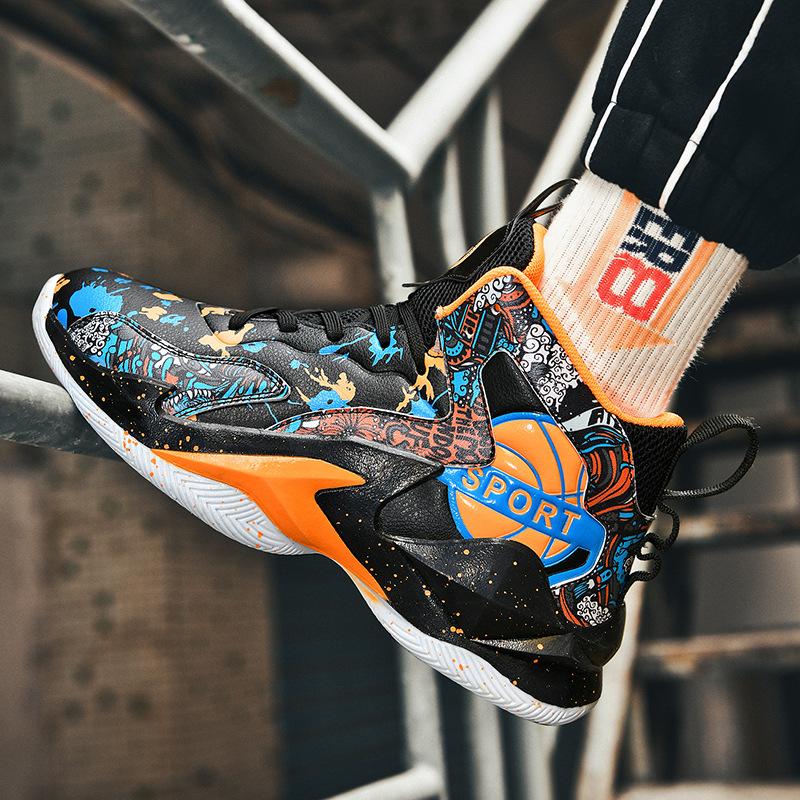 Spring new basketball shoes personalized painting inkjet leather sports shoes raw game shoes