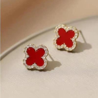 Red, White And Green Color Four-leaf Clover Earrings High-end Simple Fashion Earrings Net Red Temperament Earrings