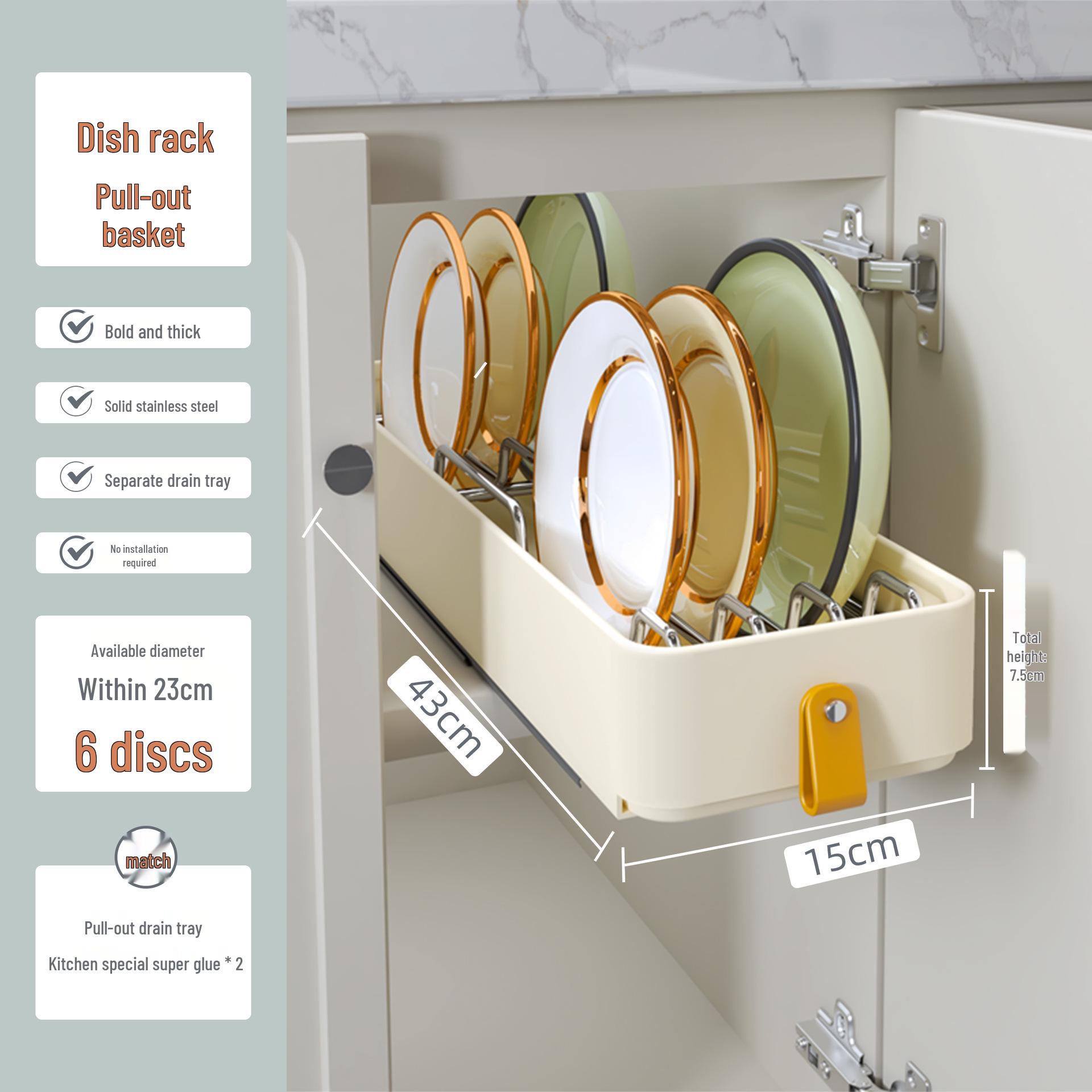 

Bowl & Dish Pull-Out Storage Rack - In-Cabinet Drainer & Organizer