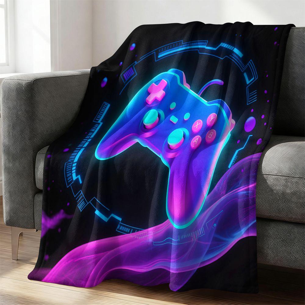 Cyberpunk Neon Gaming Controller Flannel Blanket Soft Plush Throw Blanket Gamer Room Decor Gift Blanket for Kids Adults 100cmx150cm
