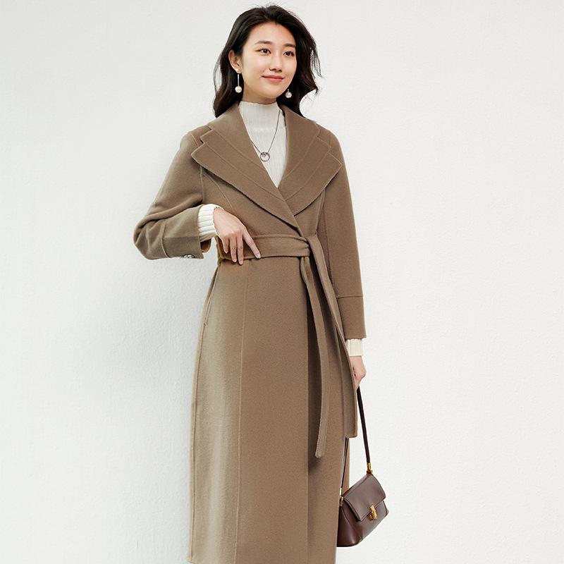 Women's Mid-Length Double-Faced Wool Coat with Belt - 2025 Autumn/Winter Collection