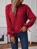Women's Fashion Casual Pullover Loose Bowknot Solid Color Knitted Long Sleeve Sweater