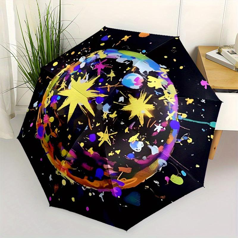 1pc Cosmic Painting Automatic Open/close Folding Umbrella, Compact Portable Travel Umbrella, Perfect Birthday/Christmas, Cute Umbrella, Dura