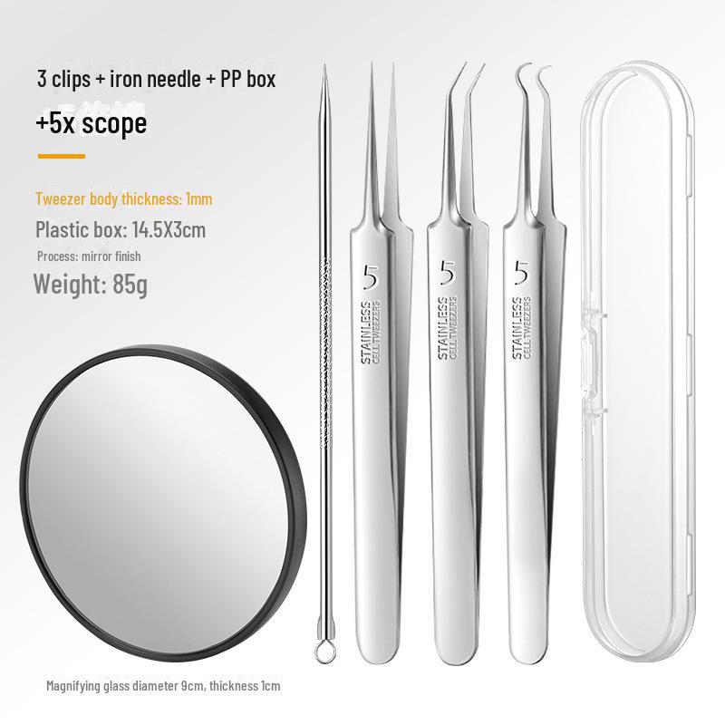 Stainless Steel Acne Needle & Blackhead Tweezers Set