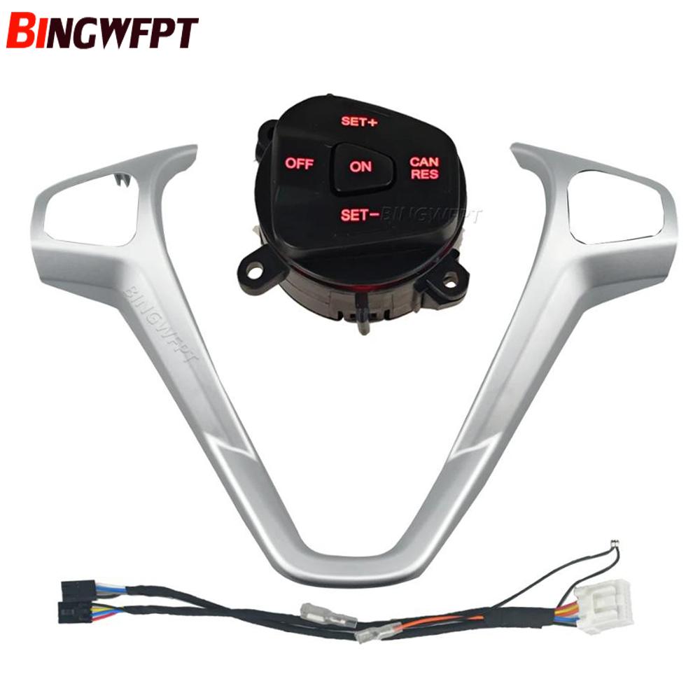 Car Frame Panel Steering Wheel Cover +Cruise Control Buttons + Wire For Ford Fiesta MK7 MK8 Ecosport 2013-2015