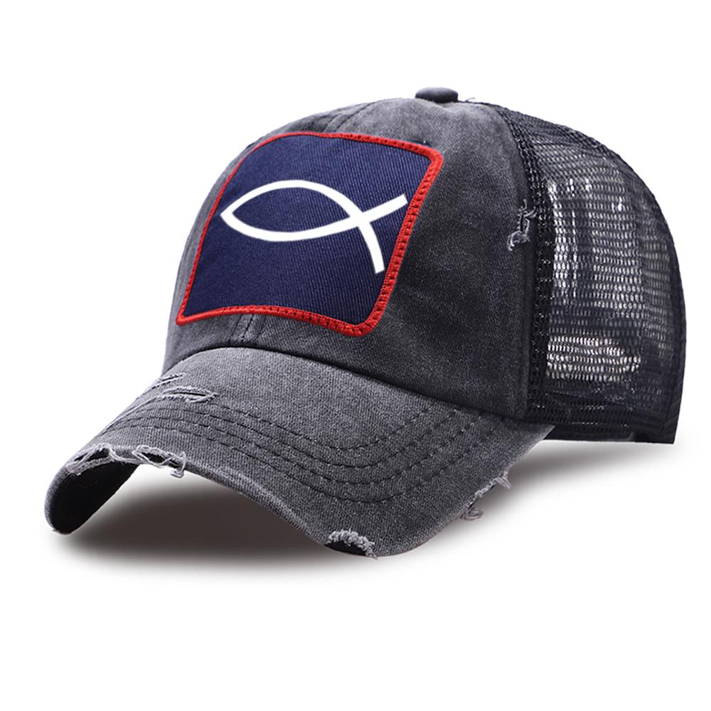 JESUS FISH Print Harajuku Trucker Hat Men Cotton Breathable Mesh Baseball Breathable Caps Women Summer Outdoor Snapback Hat