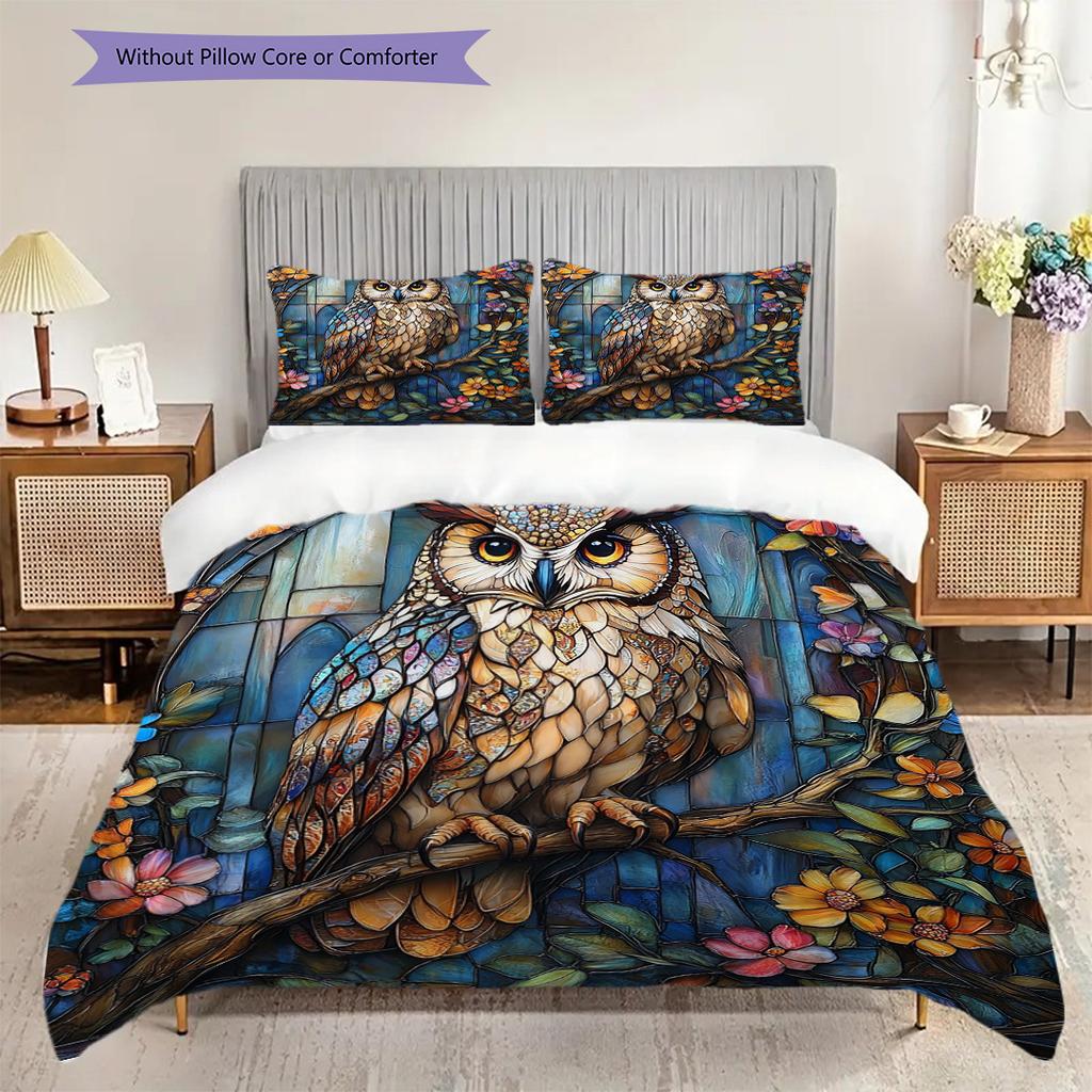 Eulenmuster Bettwäsche Steppdecke Set Bettbezug Kissenbezug Heimdekoration Geburtstagsgeschenk (1 Bettbezug + 2 Kissenbezüge, ohne Füllung)