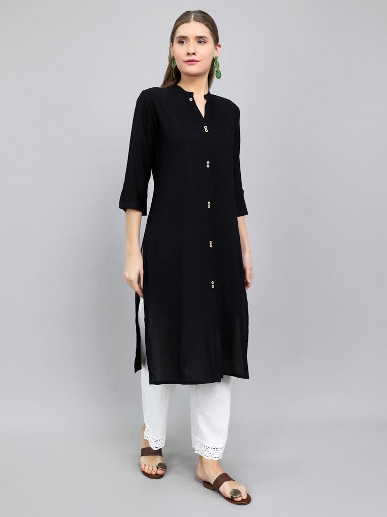 Monte Carlo Women Regular Fit Black Kurti