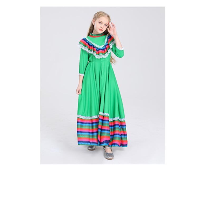 Traditional Mexican Girl Long Skirt Ethnic Dance Costume Children's Ethnic Style Party Performance Game Costume