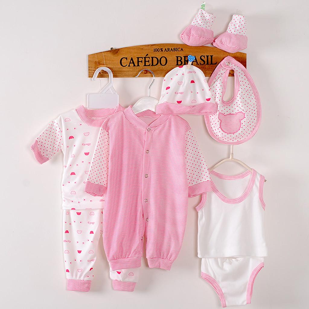 

8PCS Newborn Baby Boy Girl Tops+Hat+Pants +Bib+Sock Shose+Romper Outfits Set Free size рожевий
