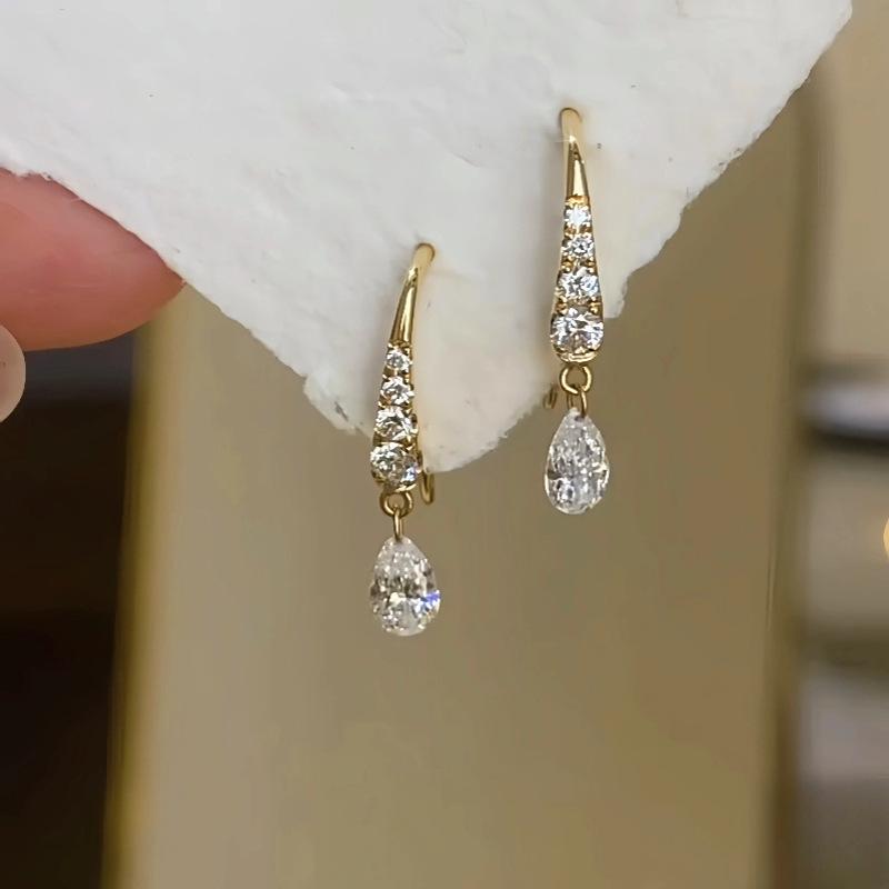 925 Sterling Silver French Water Drop Shining CZ Earrings for Women Teens Girl Party Gift
