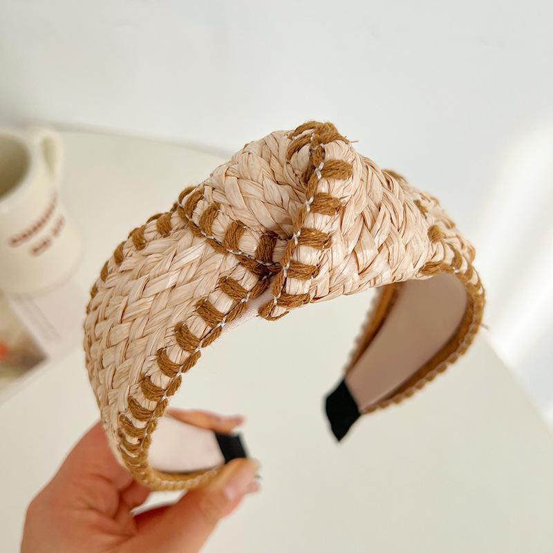Chic Woman Weaving Fur Tape Knotted Headbands for Female Casual Shopping Beach Travel Headpiece Wide Adult Head Hoop