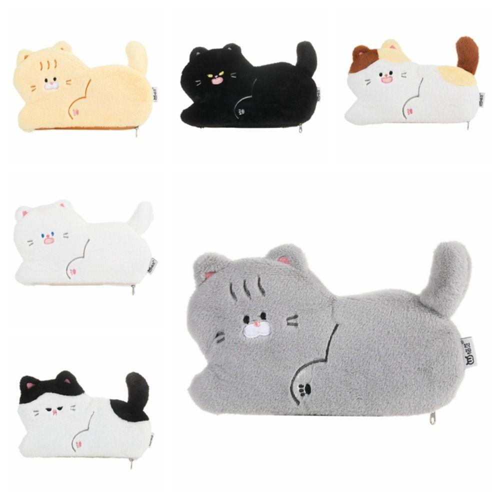 Fluffy Plush Cat Pencil Bag Large Capacity Stationery Storage Pouch Cartoon Pencil Case  Gifts