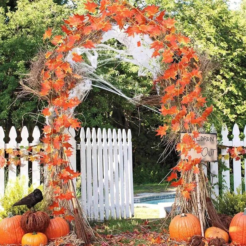 230cm Artificial Maple Leaves Garland Fall Leaf Hanging Vine Plants Autumn Fake Maple Foliage Christmas Thanksgiving Decoration