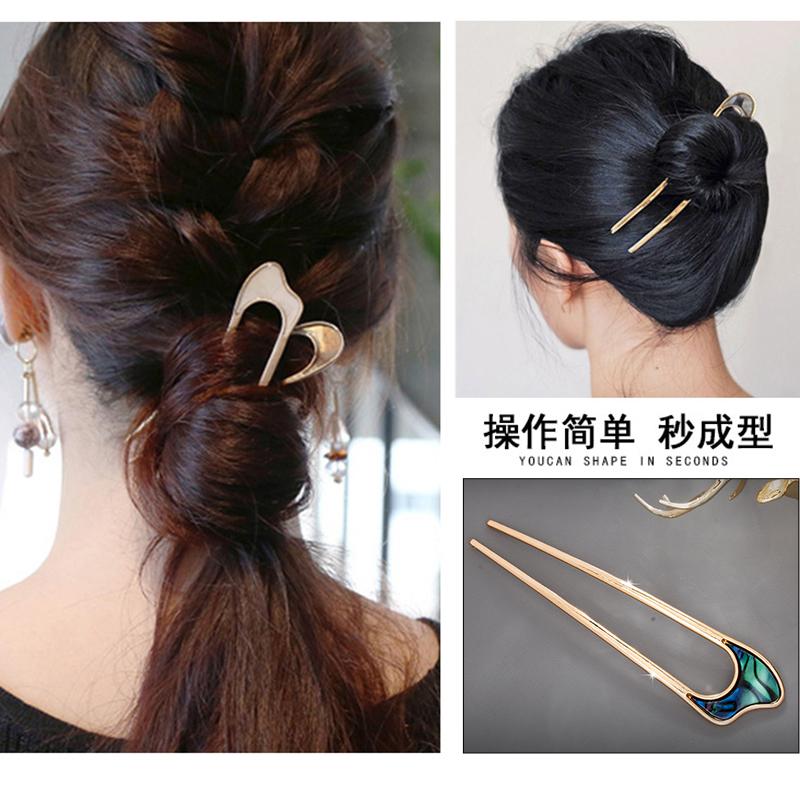 Trendiger Metall U-Form Haarstab Pferdeschwanzhalter Haarschmuck für Frauen Silber Gold Farbe Schlichte Muschel Koreanische Gabeln Haarnadel