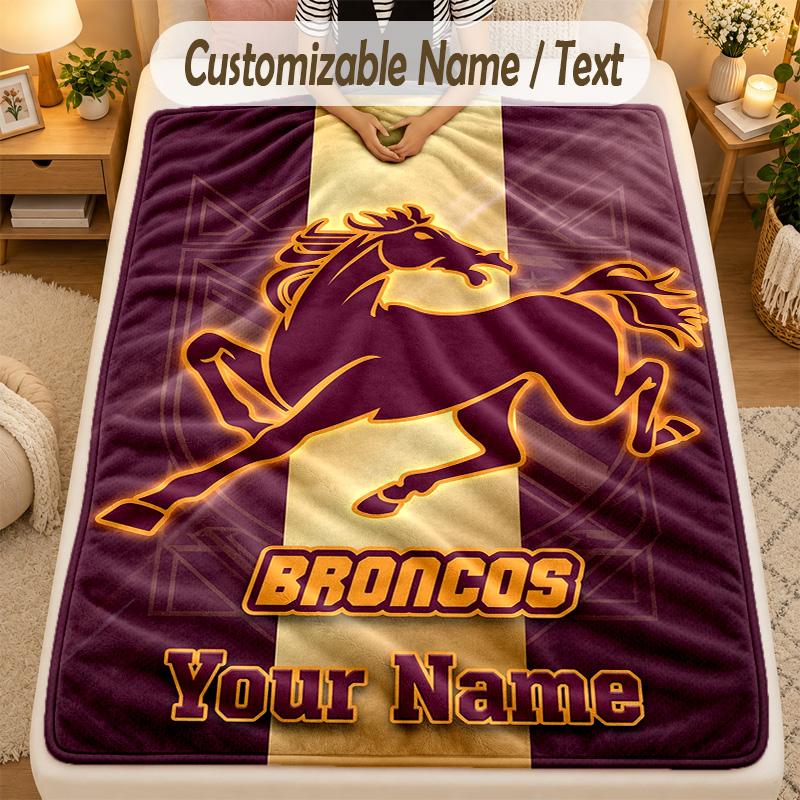 Flannel BlanketBrisbane Broncos Custom Name Text Personalized Soft Warm Throw Blanket Home Decor Gift