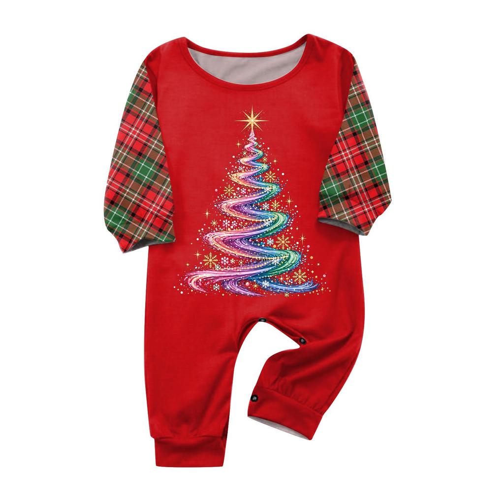 Christmas-print long-sleeve and long-pant matching family loungewear set