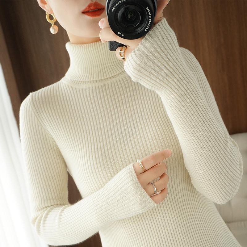 Women's Solid Color High Collar Long Sleeve Slim Fit Knit Sweater - Short & Warm for Autumn/Winter