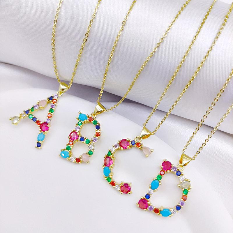 Colourful Crystal CZ 26 Capital Initial Letters Pendant Necklace For Women Gold Pendant Necklace Initial Jewelry