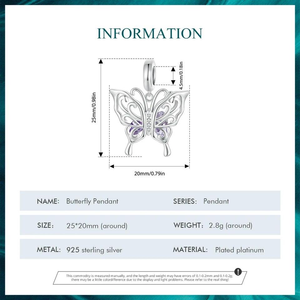 Bamoer 925 Sterling Silver Hollow-out Butterfly Pendant Charms for Women Bracelet & Necklace Pave Setting CZ Fine Jewelry Gift