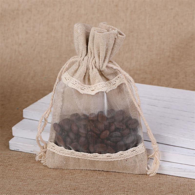 New 10X14CM Five Petal Flower White Lace Yarn Bag Folded Bottom Jewelry Drawstring Bag Creative Gift Slub Yarn Drawstring Pocket