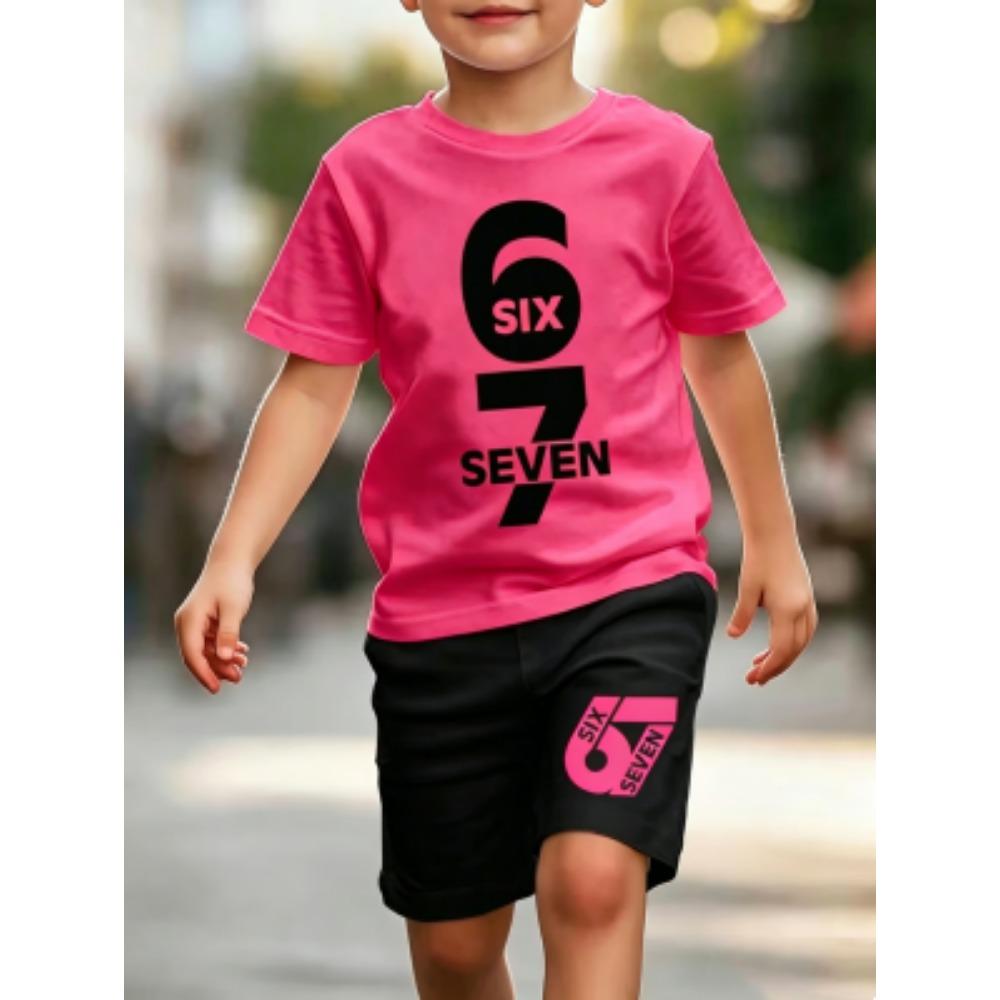 Personalized Funny 67 Number Printed Men's T-shirt and Shorts 2 Piece Set Summer Home Outdoor Casual Outfit for Men's and Women's T-shirt Sports Set