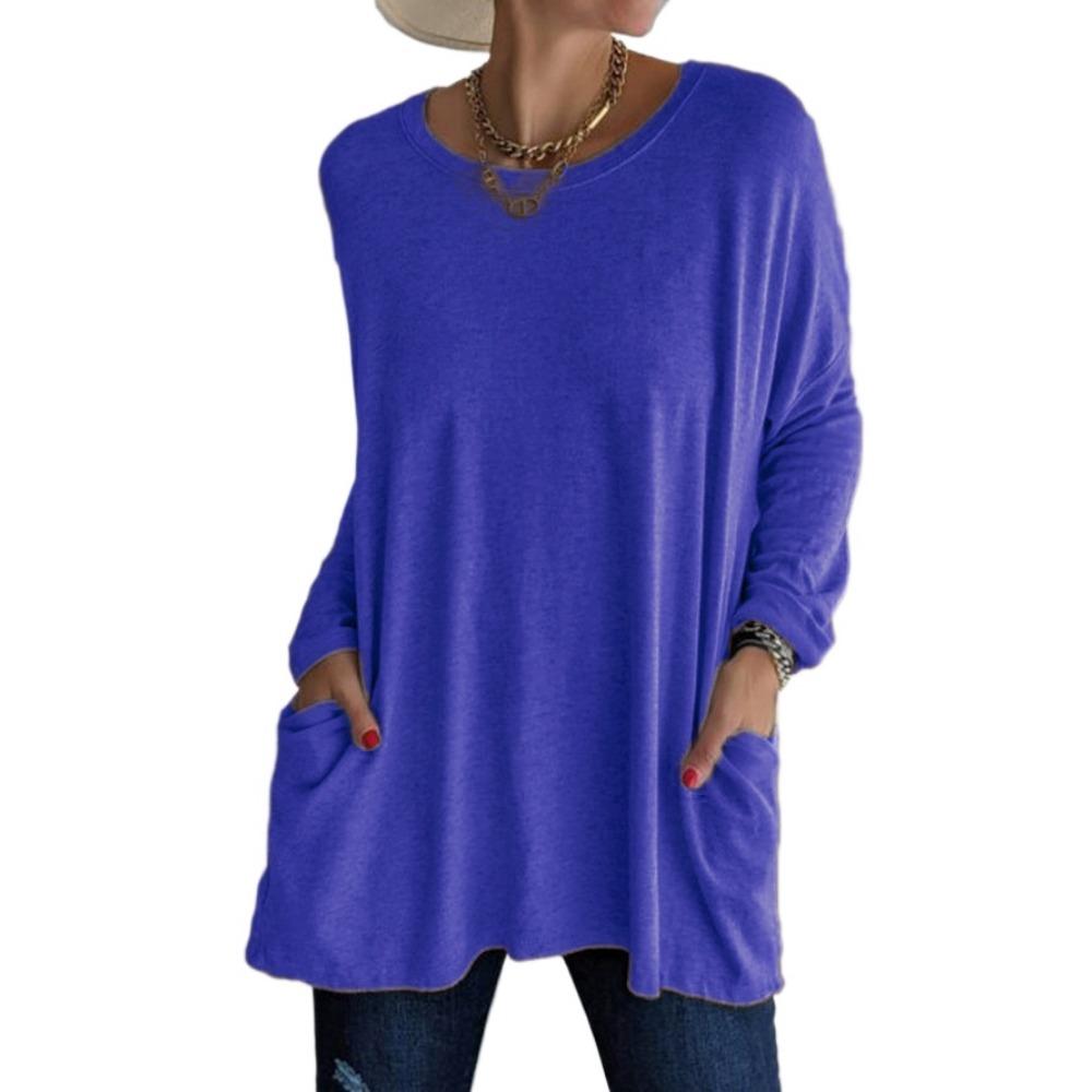 

GMXIA Женские модные повседневные летние однотонные блузки и рубашки с круглым вырезом и длинными рукавами с принтом XXXXXL синий