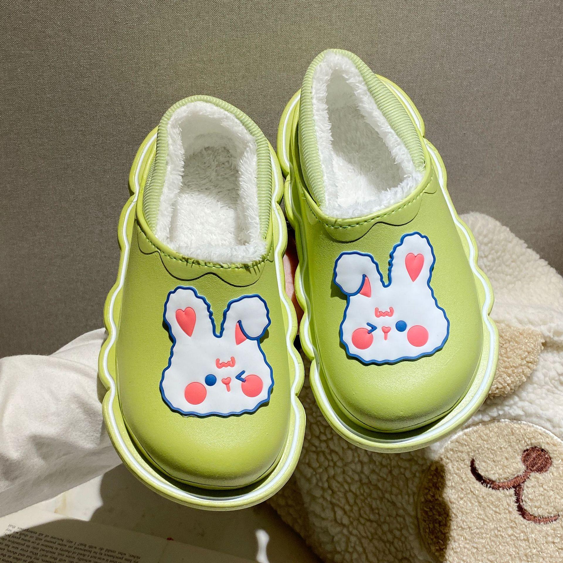 

2025 новые нескользящие двухслойные хлопковые тапочки на толстой подошве женские зимние тапочки с рисунком кролика женские зимние домашние и уличные 40/41
