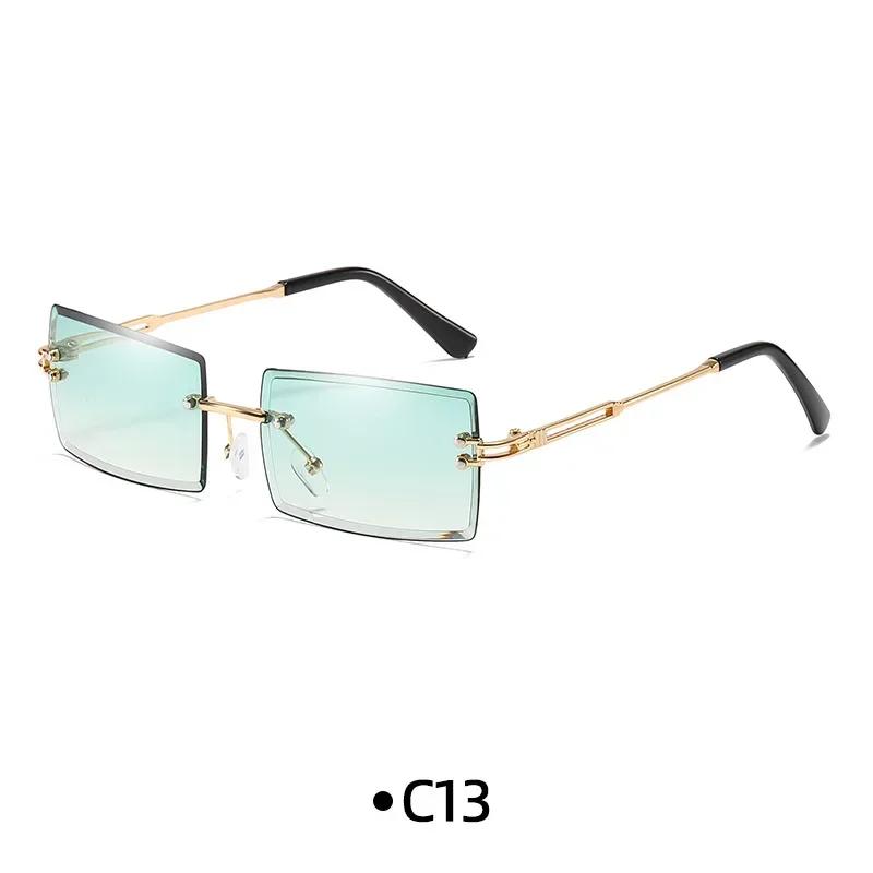 Fashion Rimless Rectangle Sunglasses Women Men Alloy Trendy Brand Small Square Sun Glasses Gradient Black Lens Shades UV400
