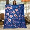 1pc Cherry Blossom Night Theme Throw Blanket - Soft Quilted Bedspread Suitable for All Seasons, Machine Washable 100% Polyester Bedspread with Night C