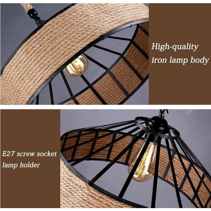 Iron Material Retro Pendant Lights 40CM E27 Base Loft Vintage Office Indoor Home Hemp Rope Industrial Hanging Lamps Chandelier