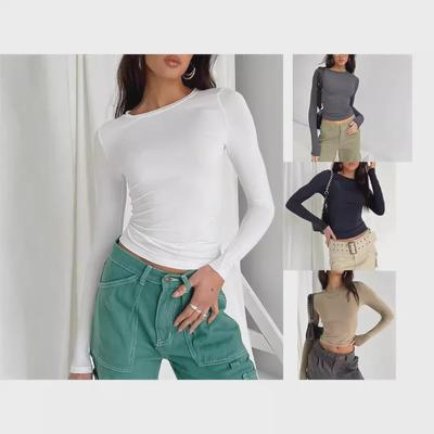European & American Women's Slim-Fit Solid Color Long-Sleeved Casual T-Shirt Pullover Streetwear Base Layer