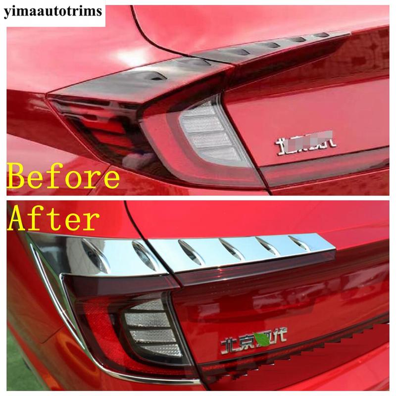 2PCS Car Rear Tail Light Lamp Eyelid Eyebrow Strip Cover Trim For Hyundai Sonata DN8  -  ABS Chrome Exterior Accessories
