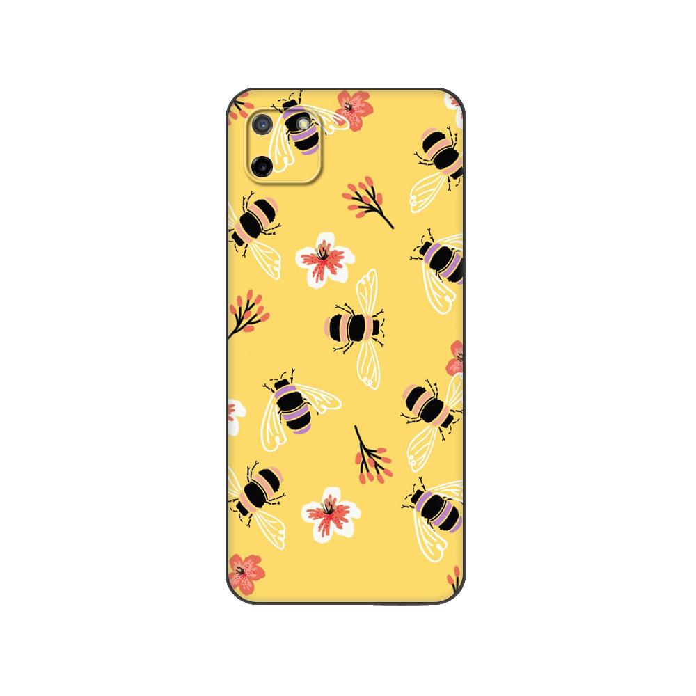 Black Tpu Case For OPPO Realme C11 Case For Realme C 11 RealmeC11 Back RMX2185 Case Cover Bee Art Print Cute Cartoon Floral