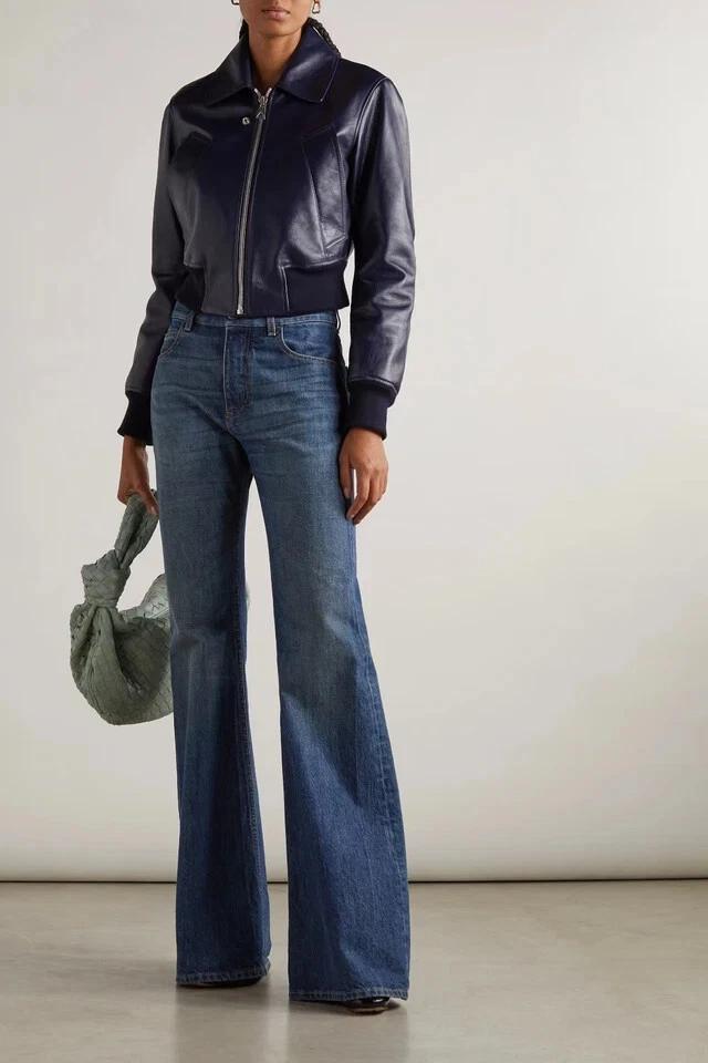 New Stylish Women's Navy Blue Genuine Lambskin Leather Jacket Biker Motorcycle