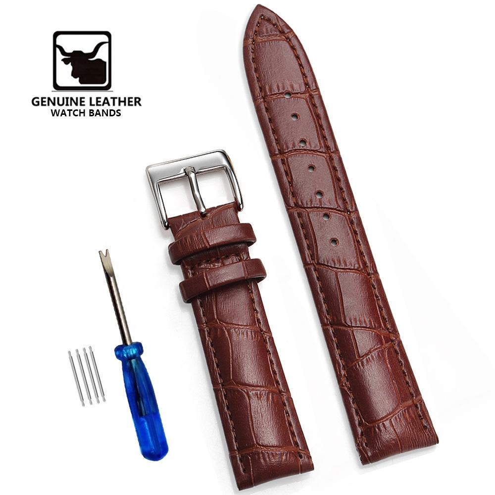 Cowhide Genuine Leather Watch Strap 12/14/16/18/20/22/24 mm Watch Pin buckle Band Soft Wrist Watchband Bracelet + Tool