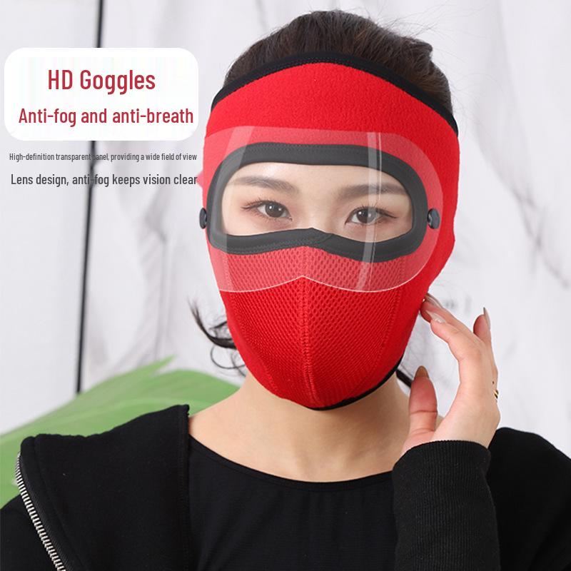 Winter Cycling Windproof Face Mask with Goggles - Breathable Fleece for Men & Women
