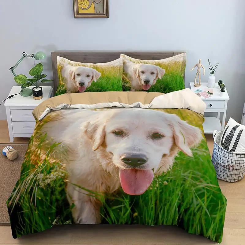 Comforter Dog Golden Retriever Queen Size Bedding Set For Boys Girls Microfiber 3D Pet Themed Animal Funny Dog